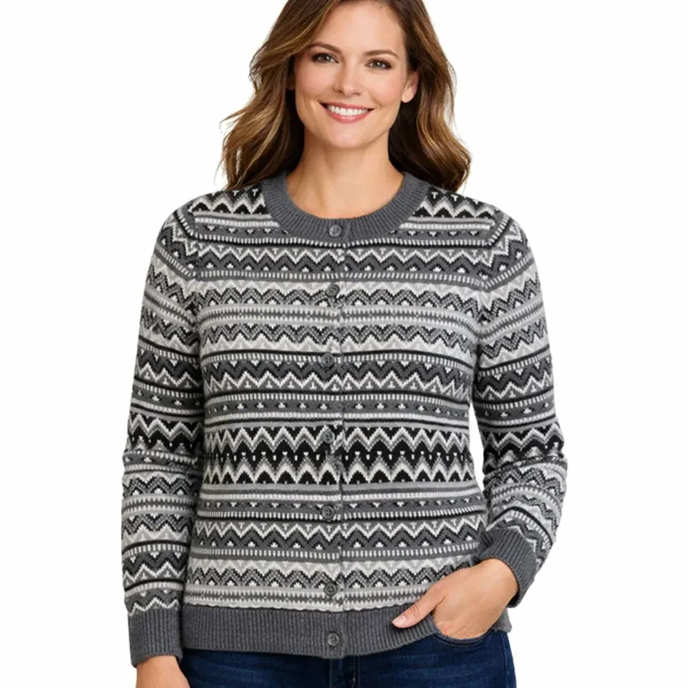 Talbots Lambswool Nordic Cardigan Womens Size M Elegant Beaded Artsy Sweater